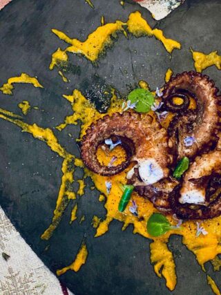 Polipo grigliato con zucca