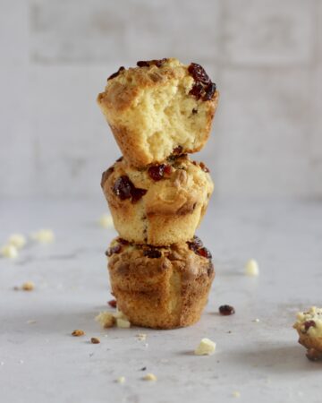 muffin con mirtilli rossi e cioccolato bianco