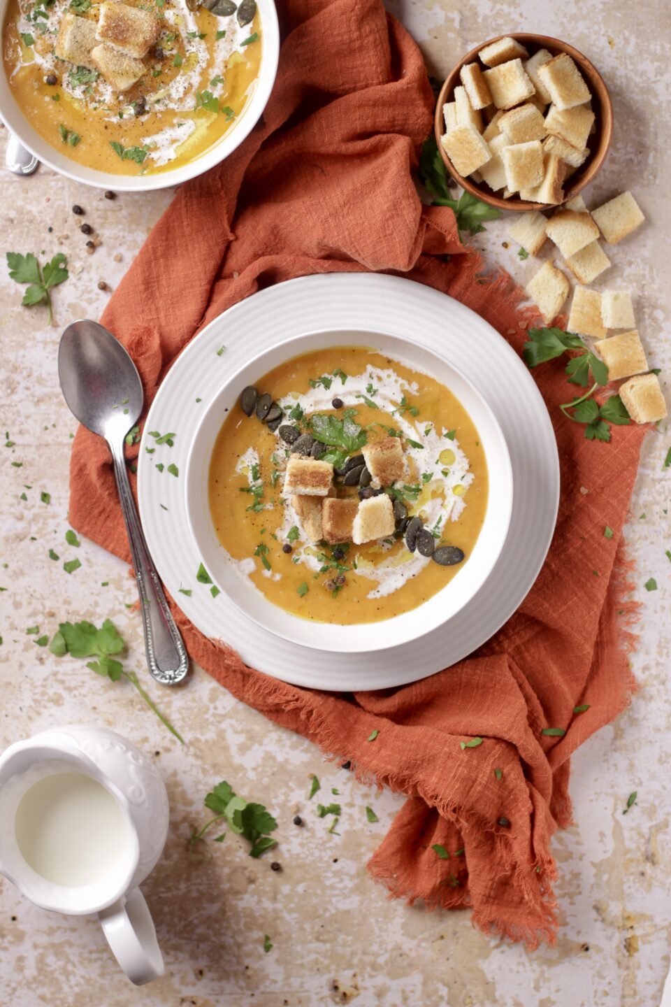crema di zucca, porri e patate