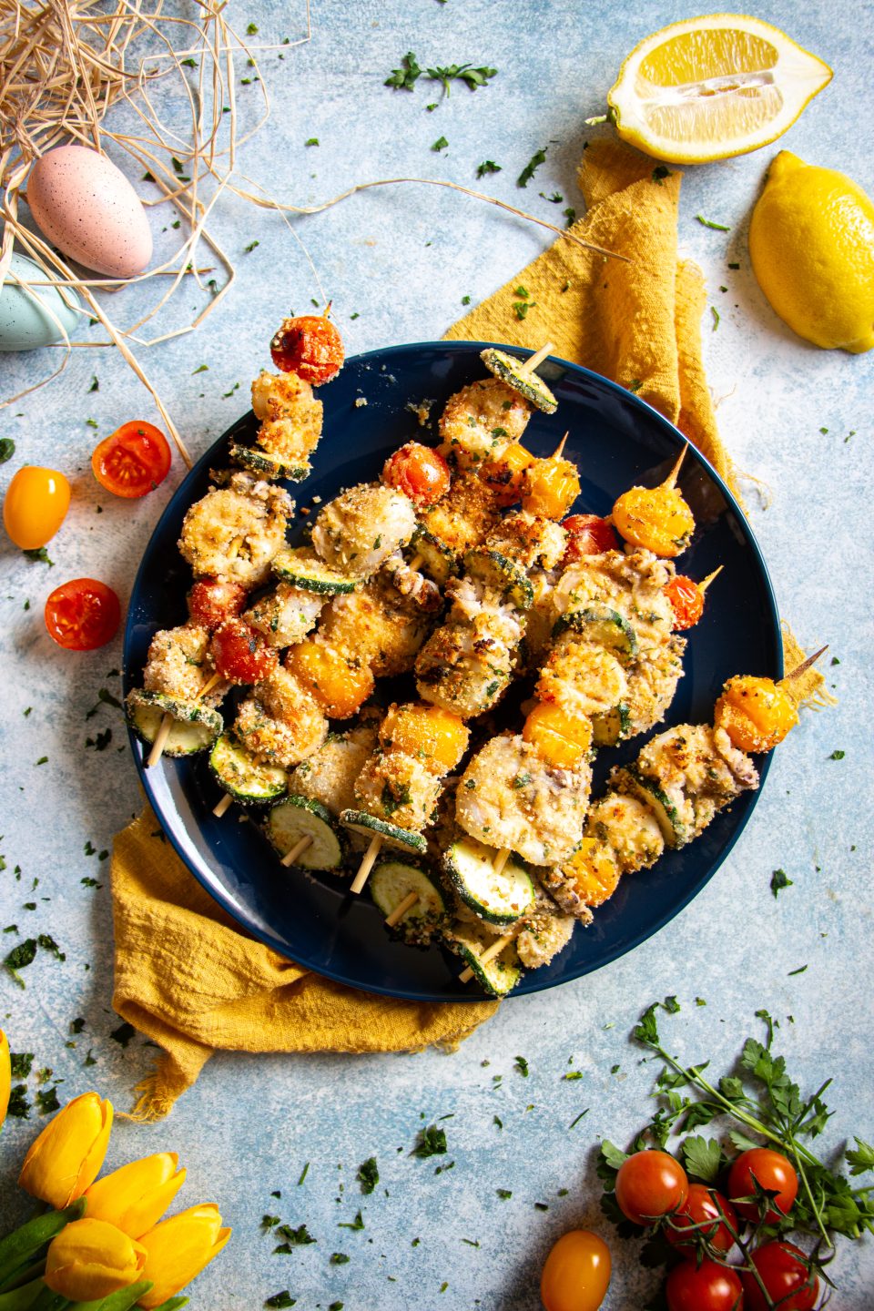 spiedini di calamari e gamberi
